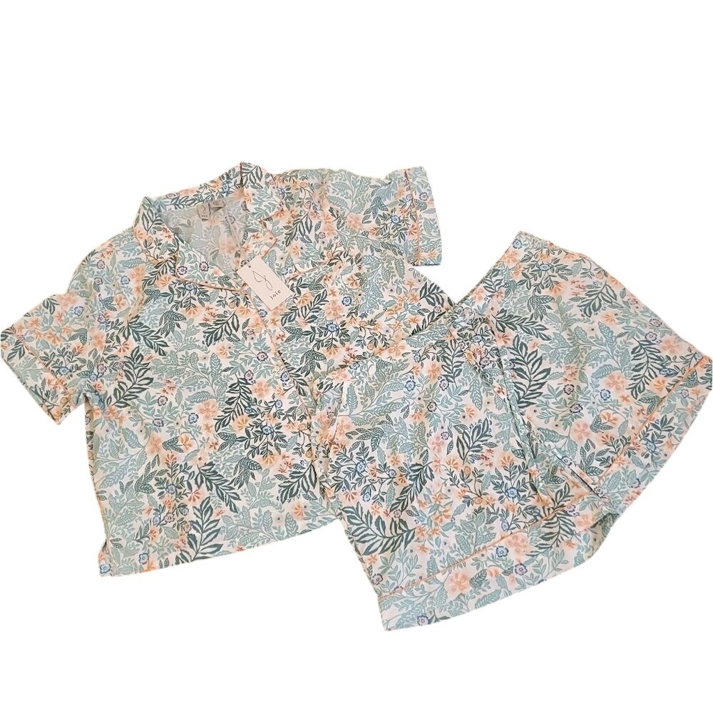 Joie‎ Women's Floral green Pajama Set Button Down Top Shorts Plus Size 2XL New